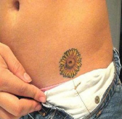 Sunflower Pic Tattoo On Lower Stomach