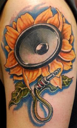 Sunflower Speaker Tattoo On Arm