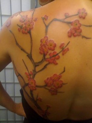 Cherry Blossom Tattoo On Left Shoulder Blade || Tattoo 