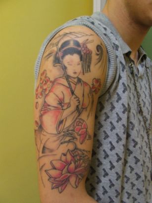 Chinese Girl Portrait Tattoo Art On Arm's