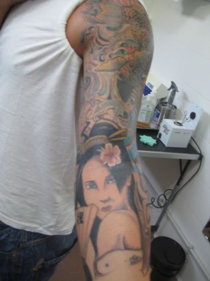 Girl Portrait Tattoo Design On Man Arm's
