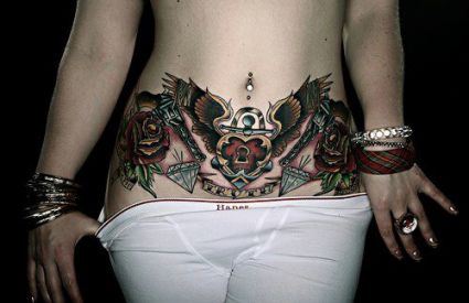 Woman Stomach Beautiful Tattoo Design
