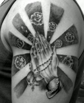 Praying Hand And Roses Tattoo