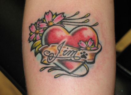 Love Heart And Flower Tattoo