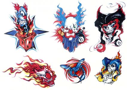 Colored Joker Skull Tattoos