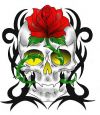 colored skull and flower tattoo