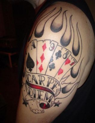 Flaming Cards Tattoo On Arm