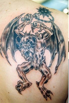 Demon Tattoos On Right Shoulder Blade
