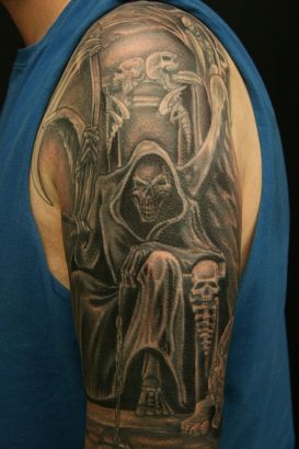 Grim Reaper Skull Tattoo On Arm