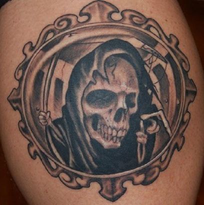 Grim Reaper Tattoo On Thigh