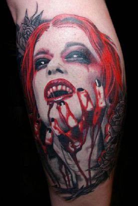Vampire Girl And Flower Tattoo