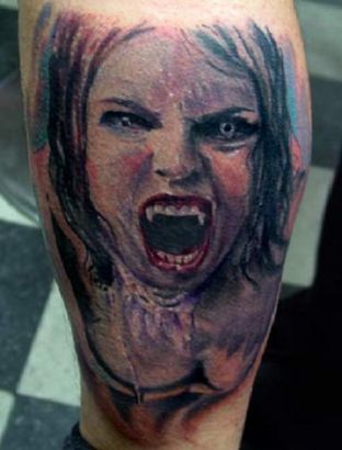 Vampire Girl Tattoo On Calf