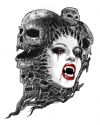 vampire girl face and skulls tattoo