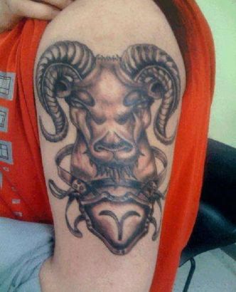 Aries Pic Tattoo On Left Arm