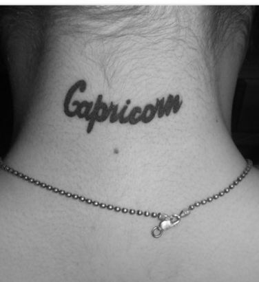 Capricorn Text Tattoo Pic On Neck