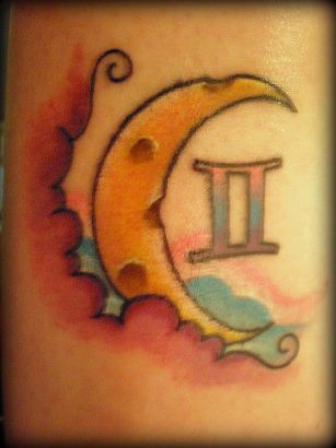 Gemini Sign And Moon Tattoo