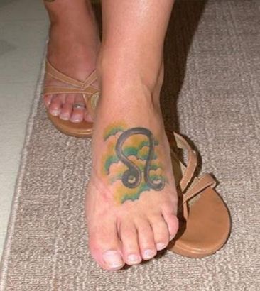 Leo Sign Pic Tattoo On Feet