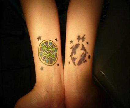 Pisces And Aquarius Tattoo On Arm