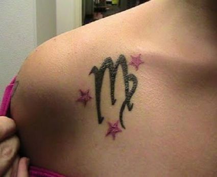 Tribal Virgo Sign And Pink Star Tattoos