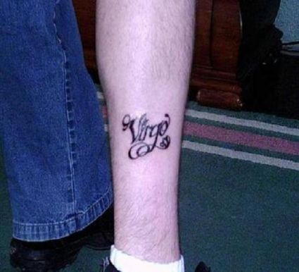 Zodiac Virgo Text Tattoo On Leg