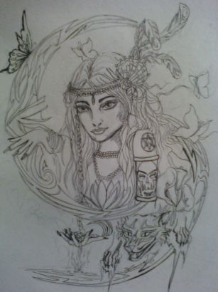 Blue Moon Sketch Tattoo Design