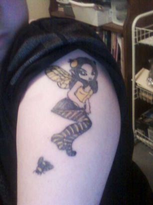 Cartoon Fairy And Bee Tattoo