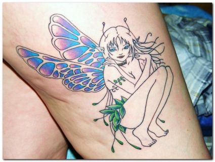 Fairy Tattoo Design On Thigh