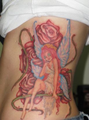 Fairy With Rose Flower Tattoo