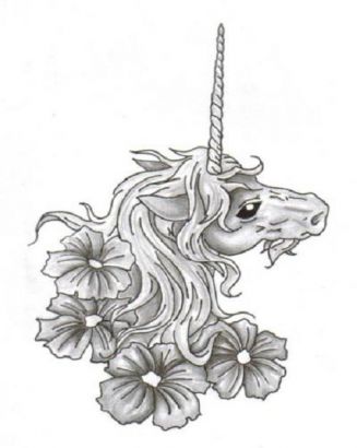 Unicorn Head And Flower Tattoo