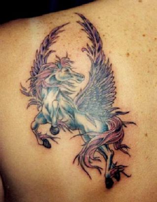 Unicorn Tattoo On Left Shoulder Blade