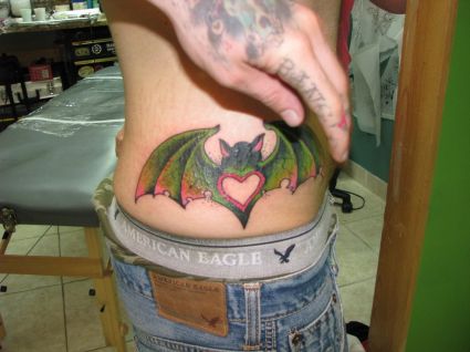 Bat Tattoo On Side Back