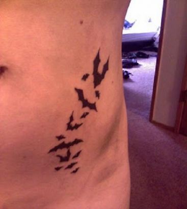 Bats Tattoo On Side Stomach