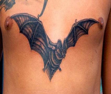 Bat Image Tattoo On Chest