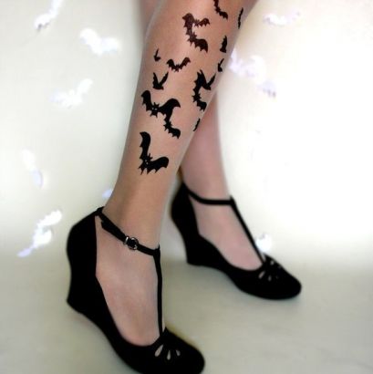 Girls Leg Tattoo Of Bat