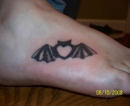 Small Bat And Heart Tattoo