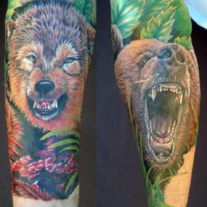 Bear Head And Wolf Head Tattoo