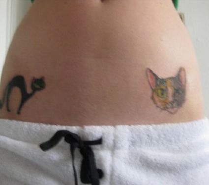 Cat Tattoo On Lower Stomach