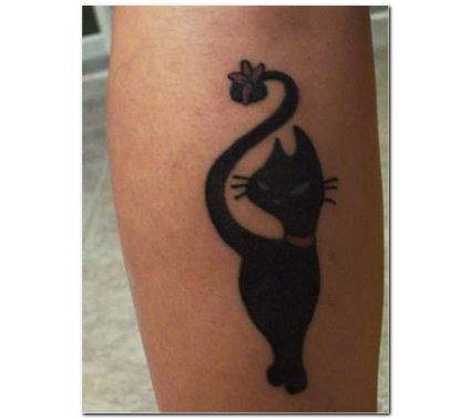Black Cat Tattoo With Flower