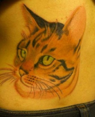 Cat Head Tattoo On Back