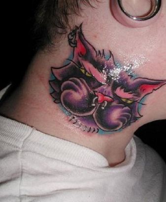 Cat Head Neck Tattoo