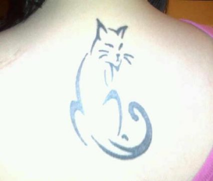 Tribal Cat Back Tattoo