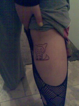 Cat Tattoo On Calf 