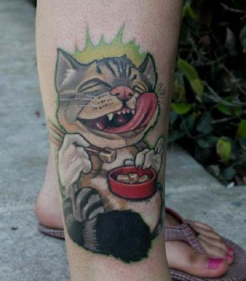 Cat Tattoo On Leg