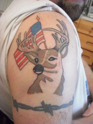 Deer And Flag Tattoo
