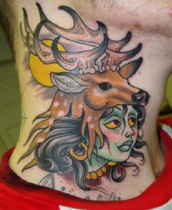 Dear Head And Girl Face Tattoo