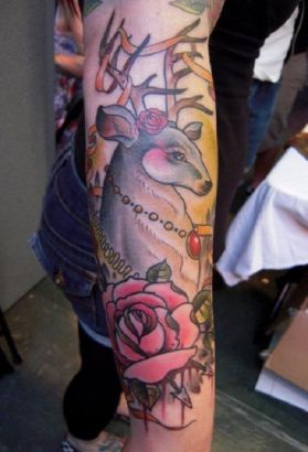 Deer And Rose Tattoo