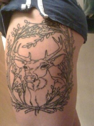 Deer Tattoo On Thigh