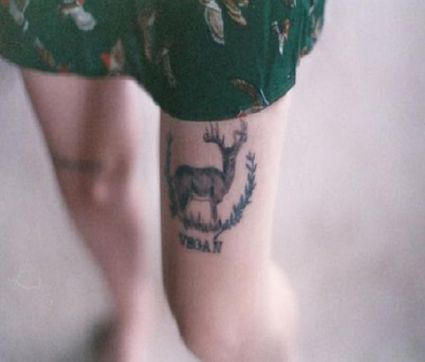 Deer Tattoo On Upper Knee