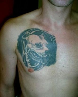 Dog Head Chest Tattoo