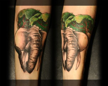 Elephant With Tree Tattoo